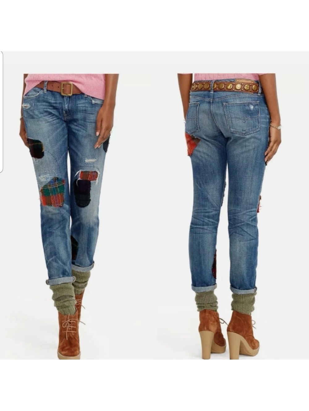 Polo Ralph Lauren Women’s Slim Astor Boyfriend Repaired Patchwork Jeans, Size 28